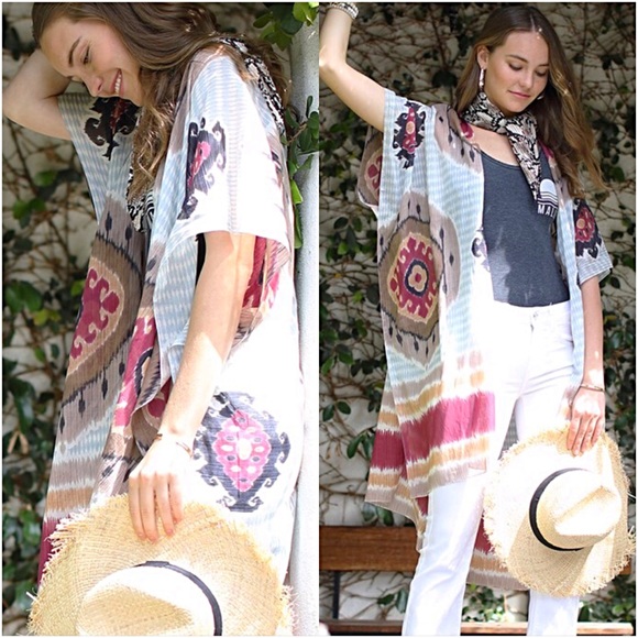 Bohemian Beach Coverup Kimono Cardi O/S - Picture 2 of 8